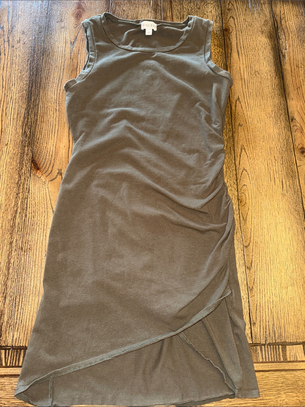Guess Olive Green Sleeveless Asymmetric Hem Mini Dress